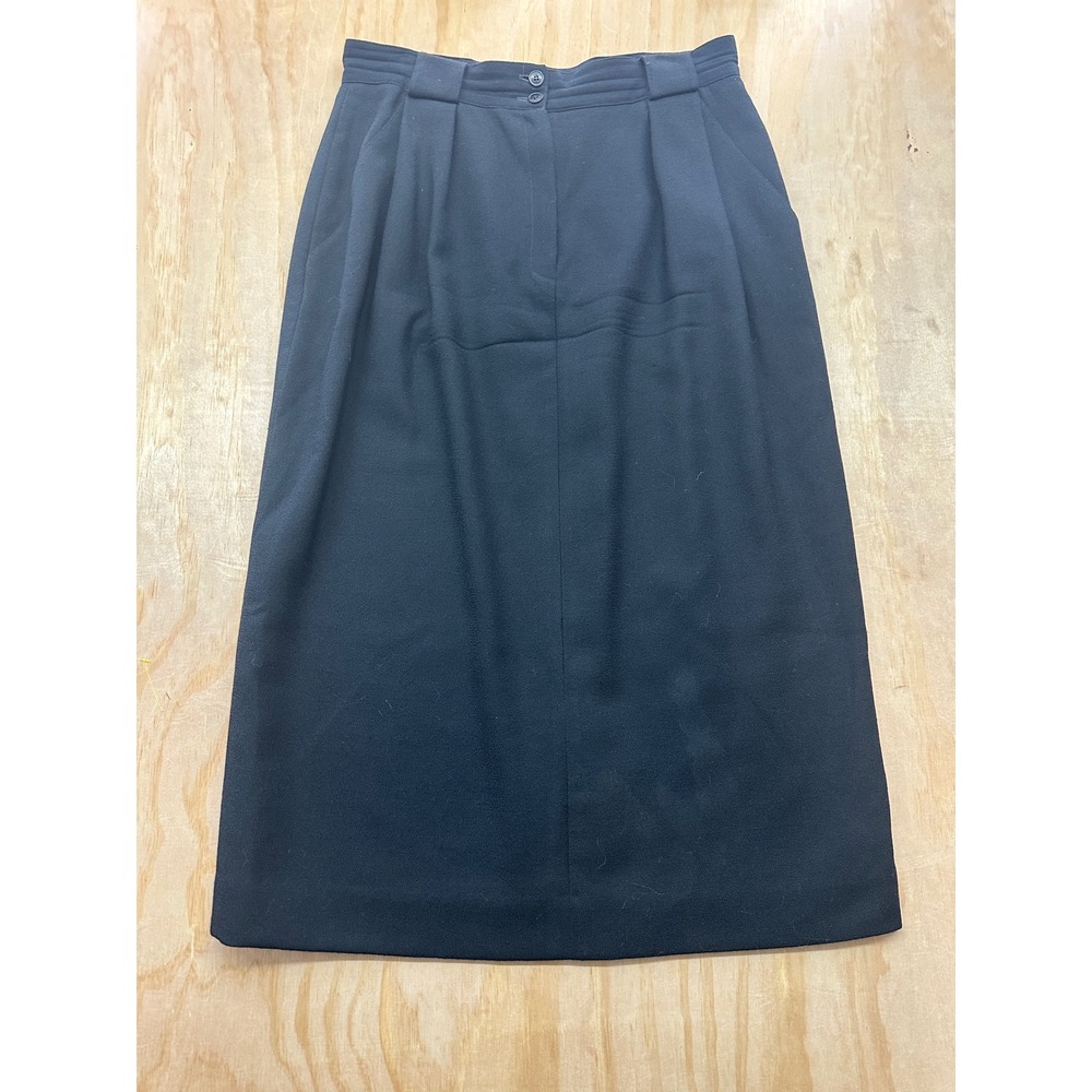 Jones New York Vintage Black Wool Midi Skirt Pleated High Waist Made in USA 14W